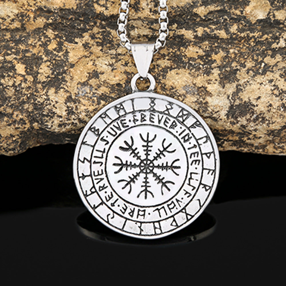 Titanium Steel Viking Wolf Head Pendant Retro Rune Necklace