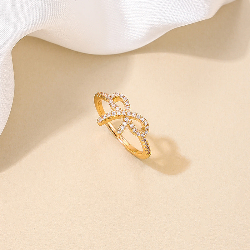 Micro Sparkling Bow Zircon Copper Ring - Stylish Women's Daily Jewelry