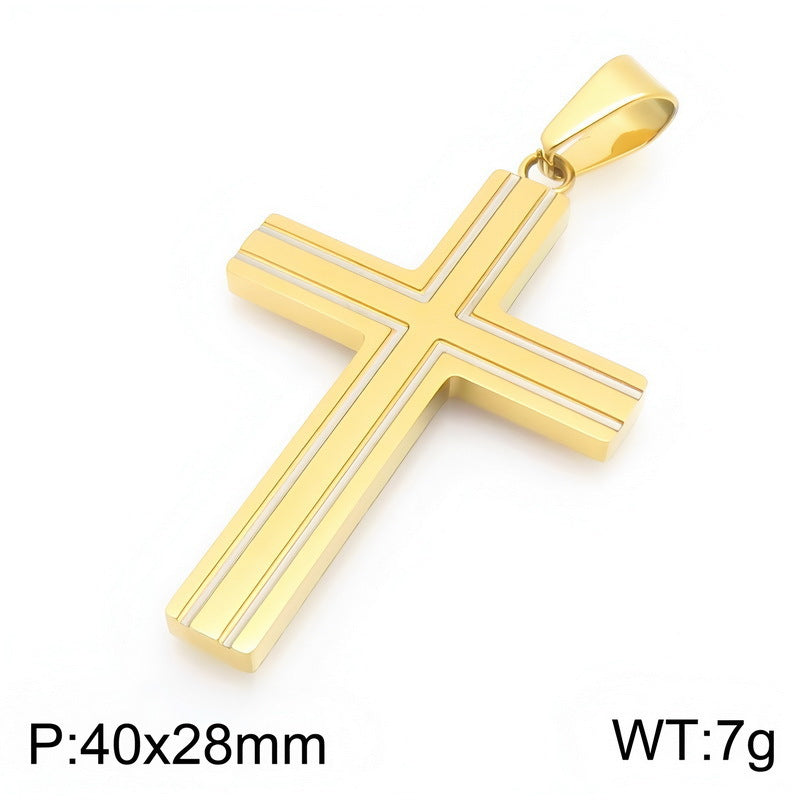 Versatile Double-Line Groove Dripping Oil Contrasting Cross Pendant, Stainless Steel Men's Pendant On Necklace