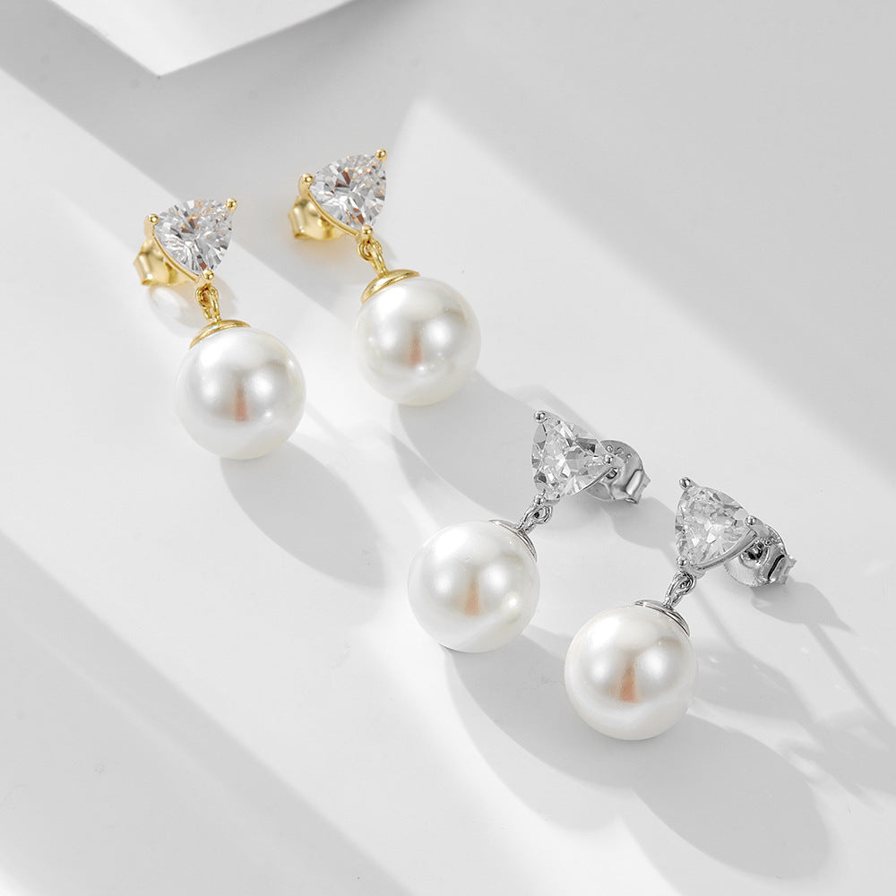 Pearl Earrings 925 Sterling Silver Bead Zircon Stud Earrings And Ear Jewelry