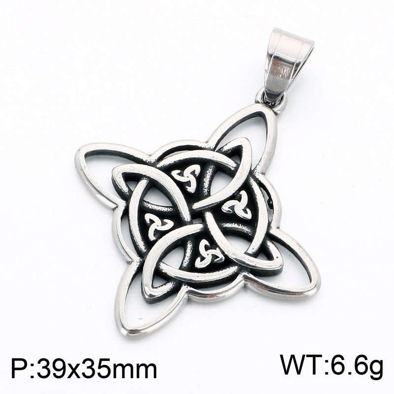 Nordic Celtic Symbol Retro Mysterious Sun And Moon Pentagram Inlaid With Opal Triangle Necklace