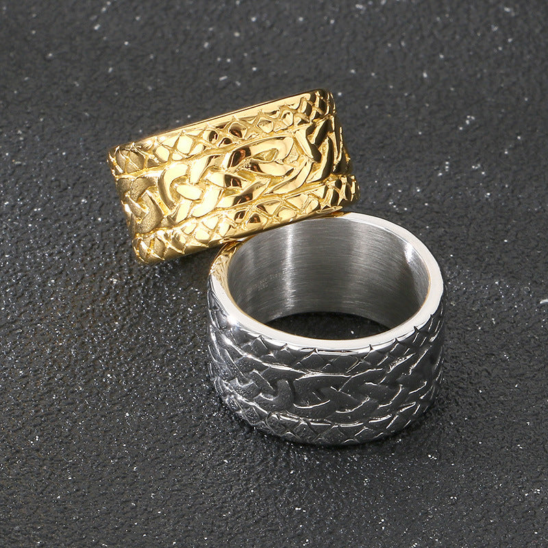 Planderful Men Woven Pattern Ring Titanium Steel Hipster