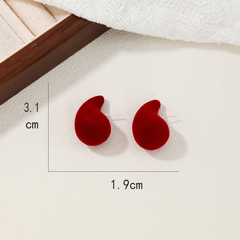 Sweet Red Flocked Pea Shape Stud Earrings - Vienna Verve Collection