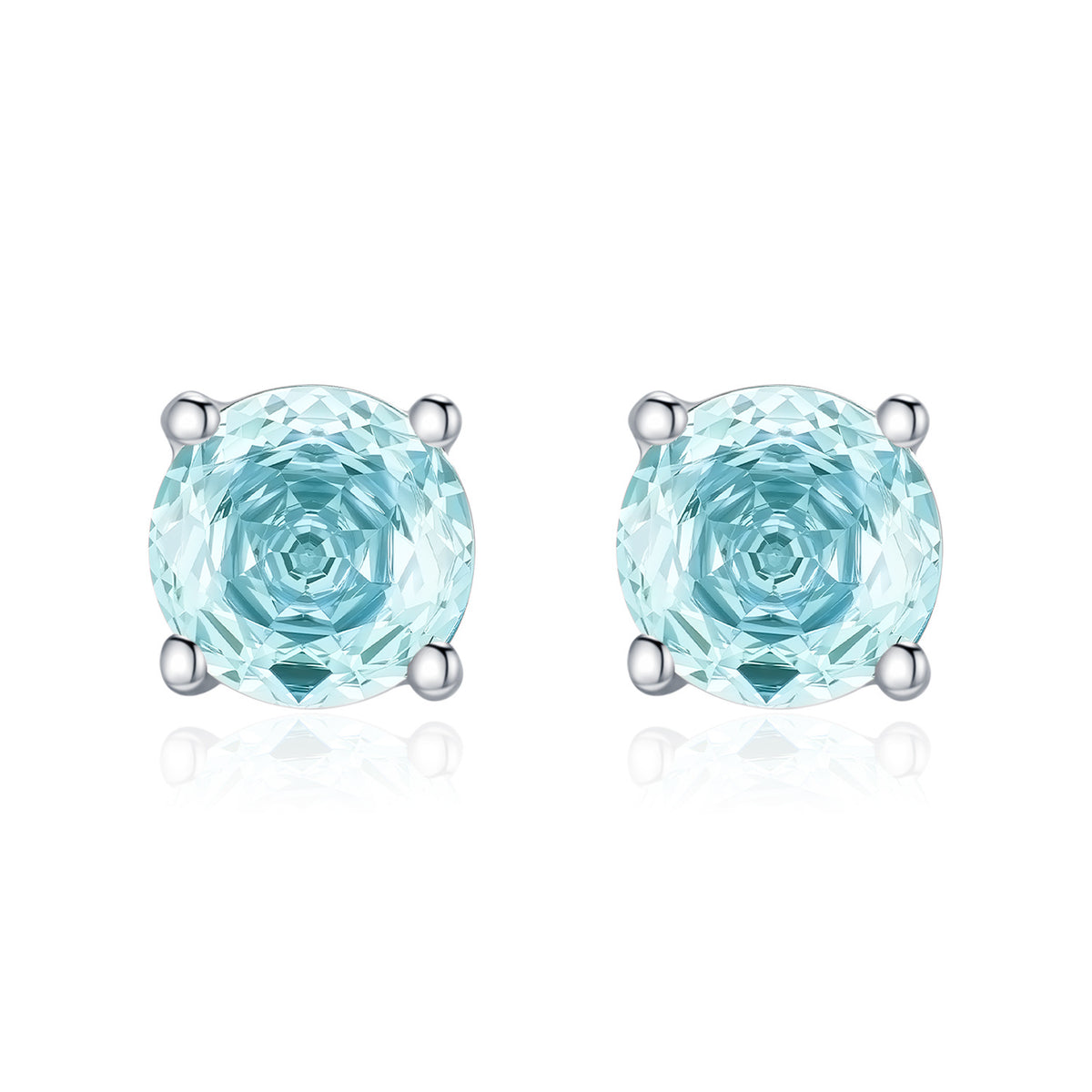 925 Sterling Silver Sea Blue Rose-Cut Zircon Stud Earrings