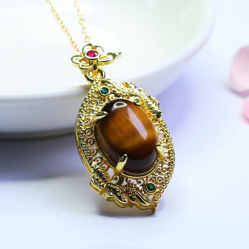 Yellow Tiger Eye Pisces Pendant — No Chain