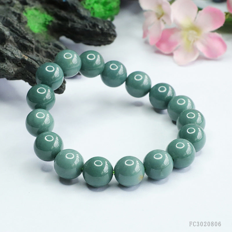 Blue Water Jadeite Round Bead 12 mm Bracelet