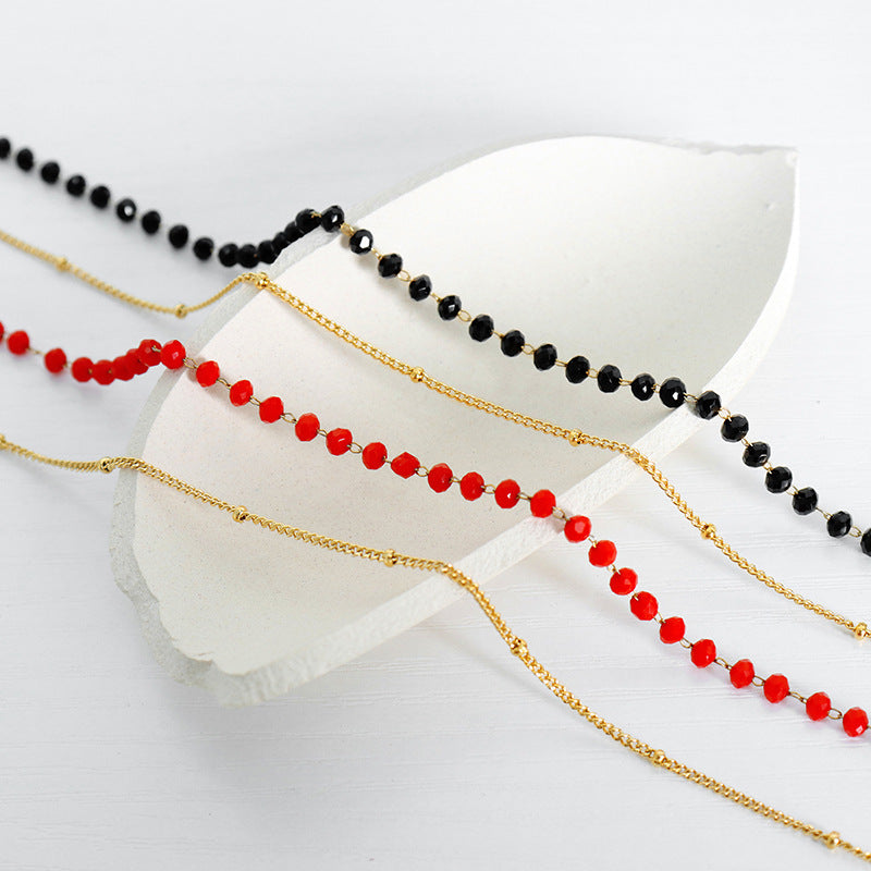 Luxurious Titanium Steel Necklace with Glass Beads for Elegant Women