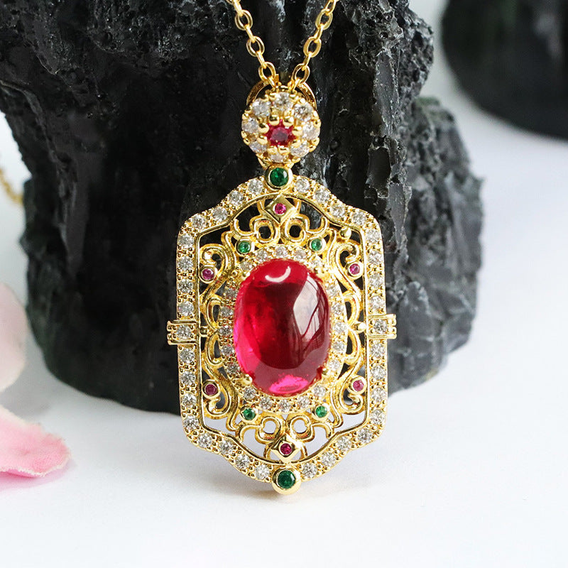 Lab-Grown Ruby Ruyi Motif Pendant — No Chain