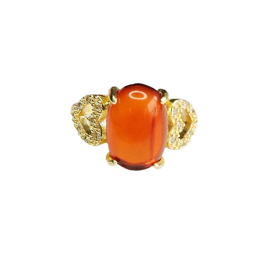 Amber Zircon Love Ring Jewelry with Natural Blood Accent, Sterling Silver