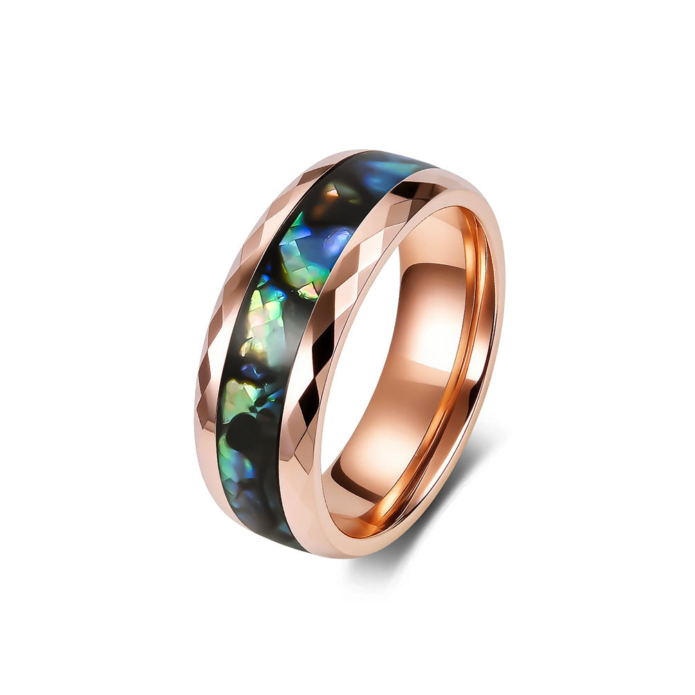 Diamond-Shaped Section Tungsten Carbide Abalone Slice Ring Men's Wedding