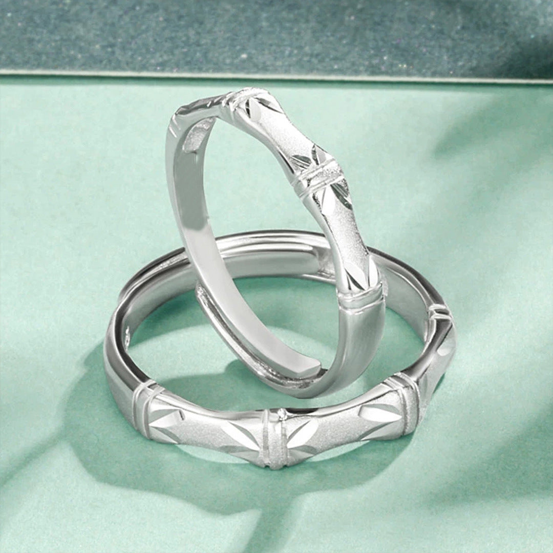 S925 Sterling Silver Bamboo Leaf Couple Ring — Adjustable