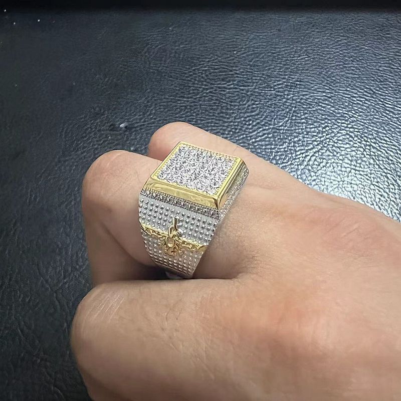 Planderful Hip Hop Ring Titanium Steel Gold Plated Zircon For Men Bold Urban Accessory