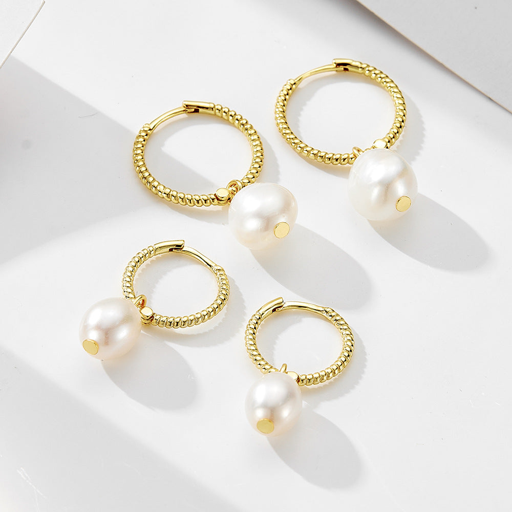 S925 Silver Niche Light Luxury Retro Natural Pearl Earrings