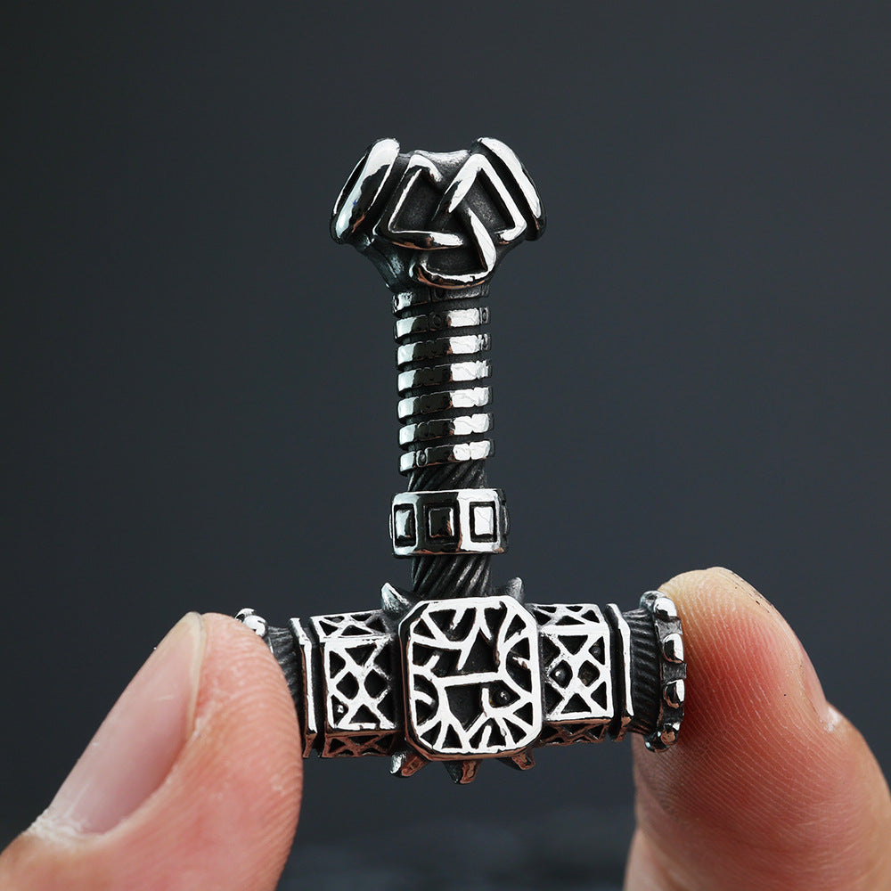 European And American Retro Stainless Steel Men's Pendant Thor's Hammer Triangle Symbol