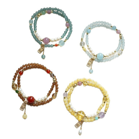Freshwater Pearl Aquamarine Chalcedony Bracelet