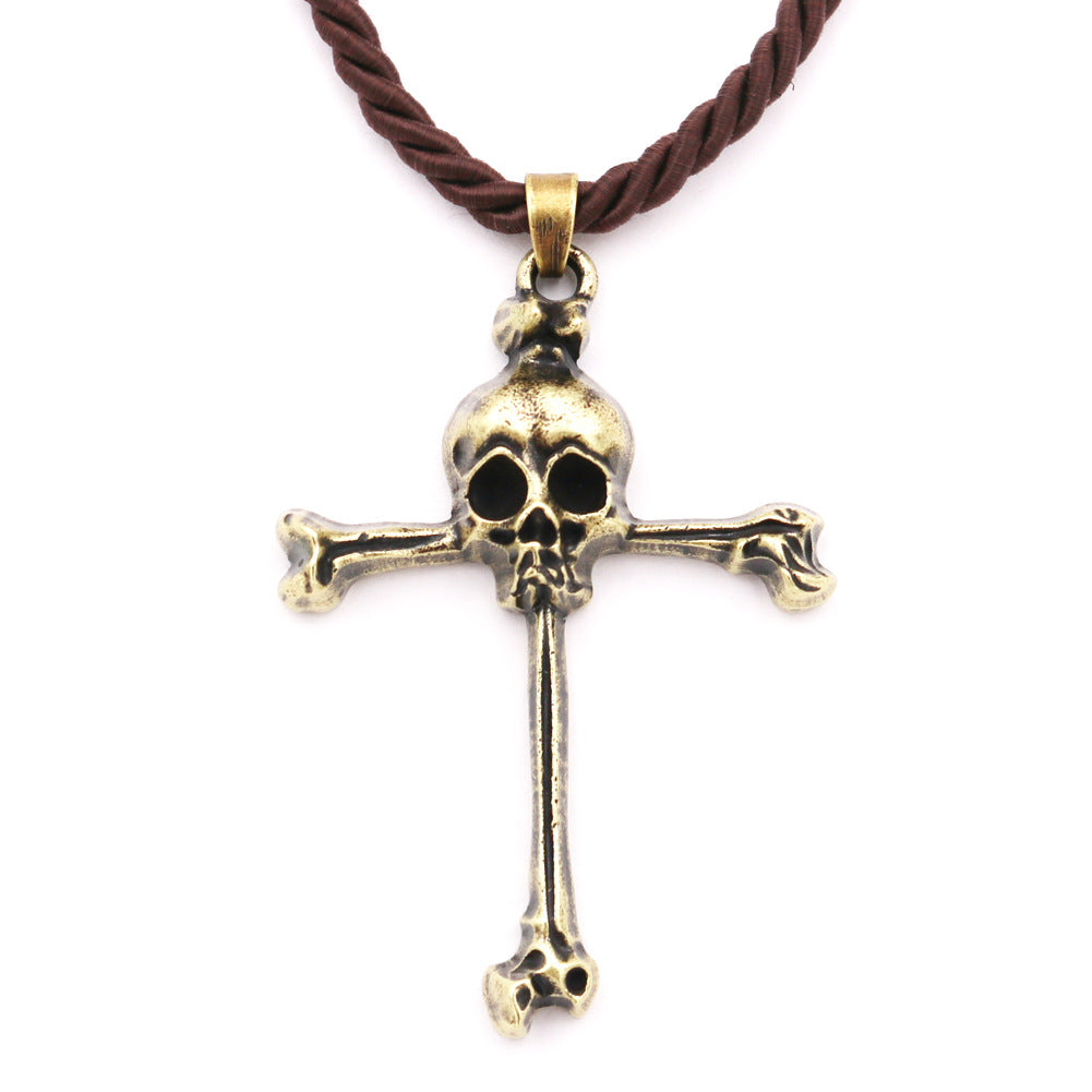 Viking Skull Metal Necklace with Cross Pendant - Men's European & American Style