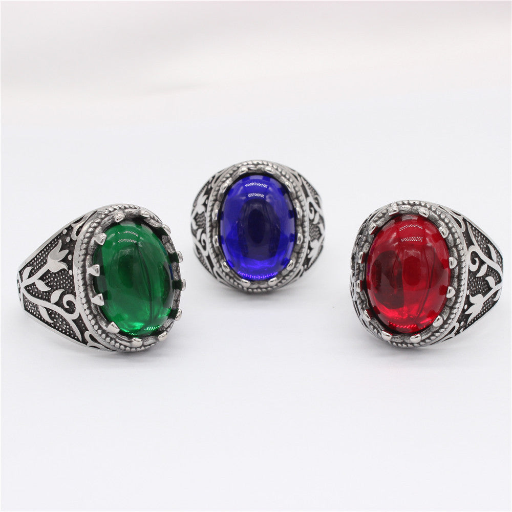 Planderful Titanium Steel Ring With Oval Stone Tulip Design Unisex Premium Fashion Court Style