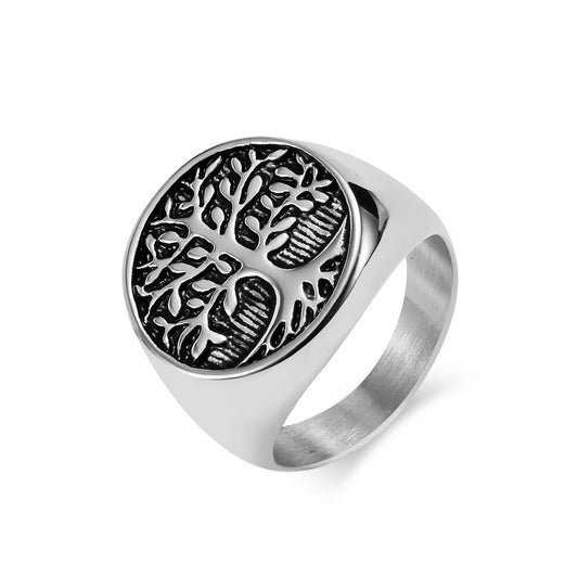 Cross-Border Retro Titanium Steel Life Tree Ring for Men