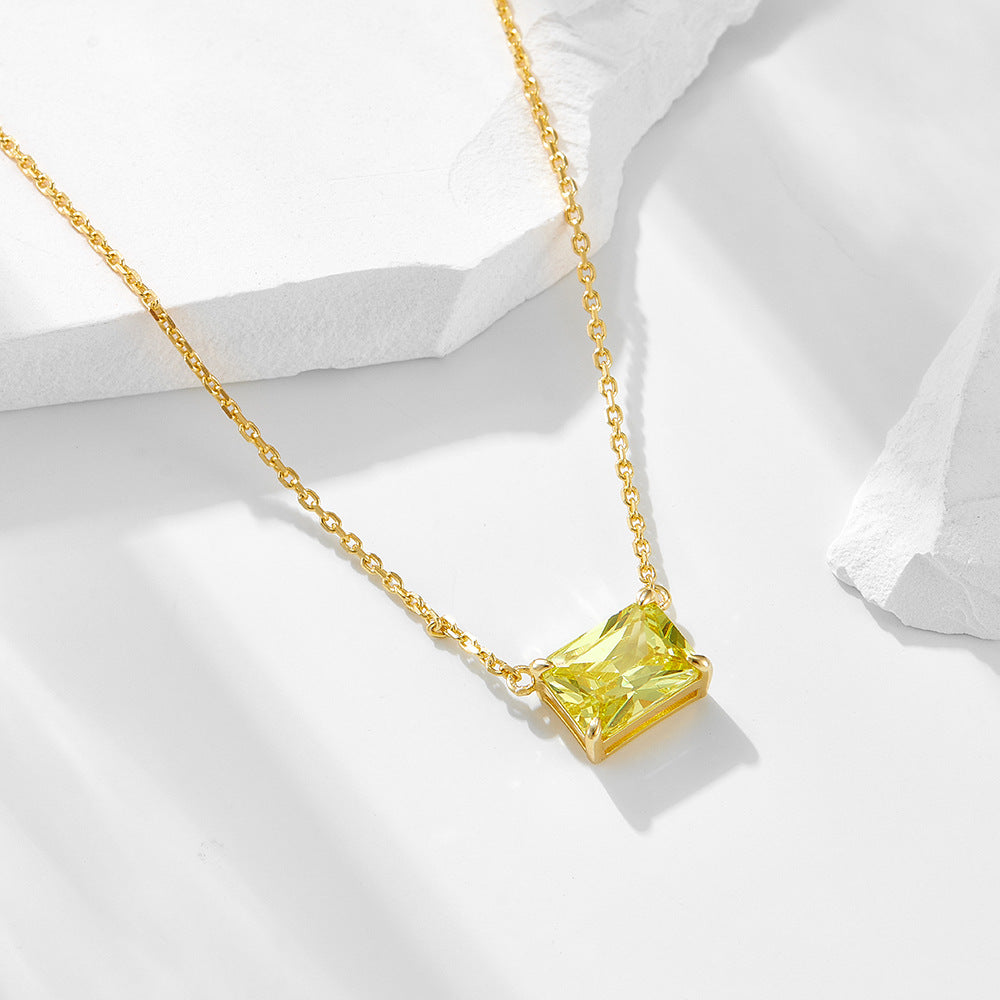 Style Rectangular Zircon Pendant Sterling Silver Necklace High-End Sense