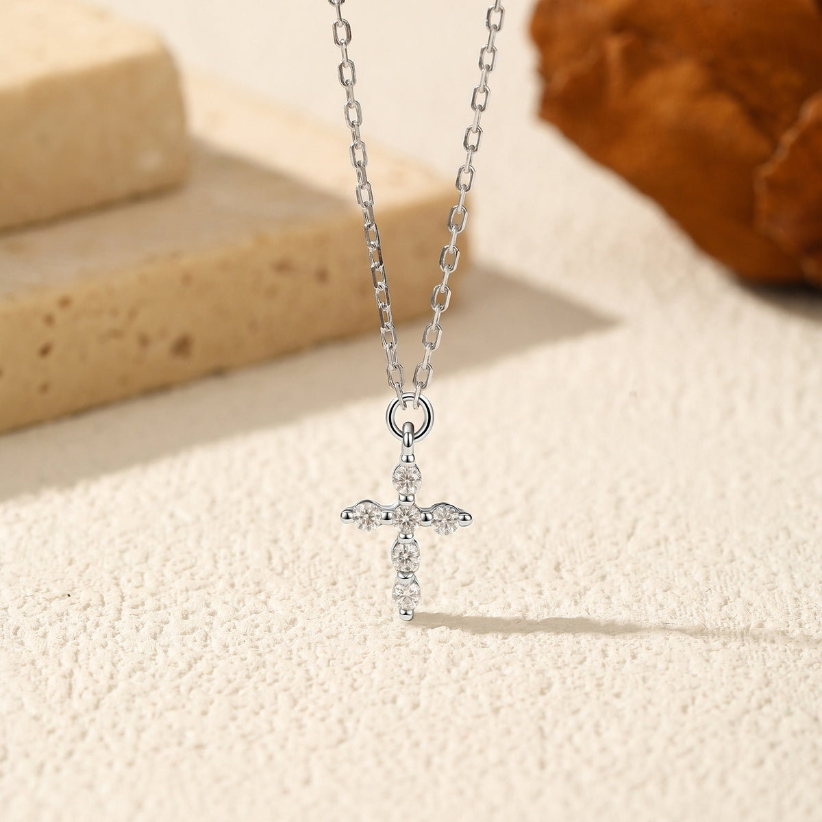 925 Sterling Silver 0.09 ct Cross Moissanite Necklace