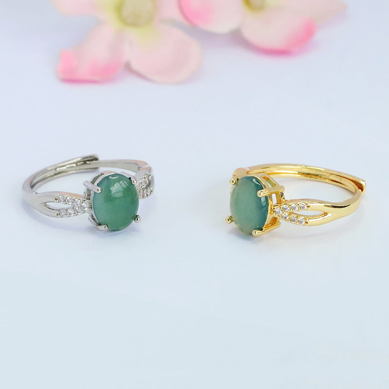 Blue Water Jadeite Double-Hoop 8*10 mm Ring