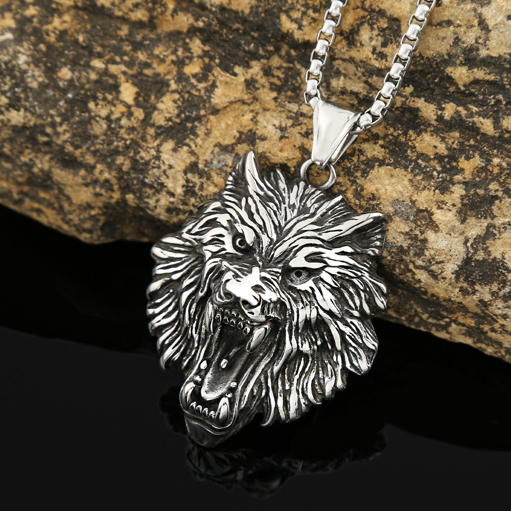 Nordic Hip-Hop Stainless Steel Viking Wolf Head Necklace