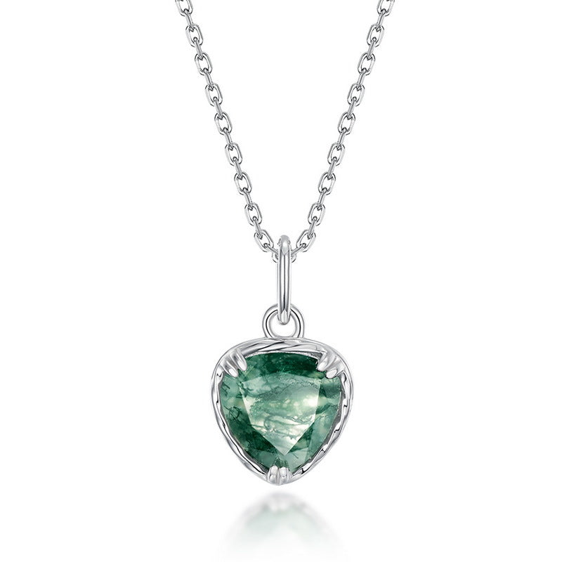 S925 Sterling Silver Moss Agate Heart Pendant Necklace