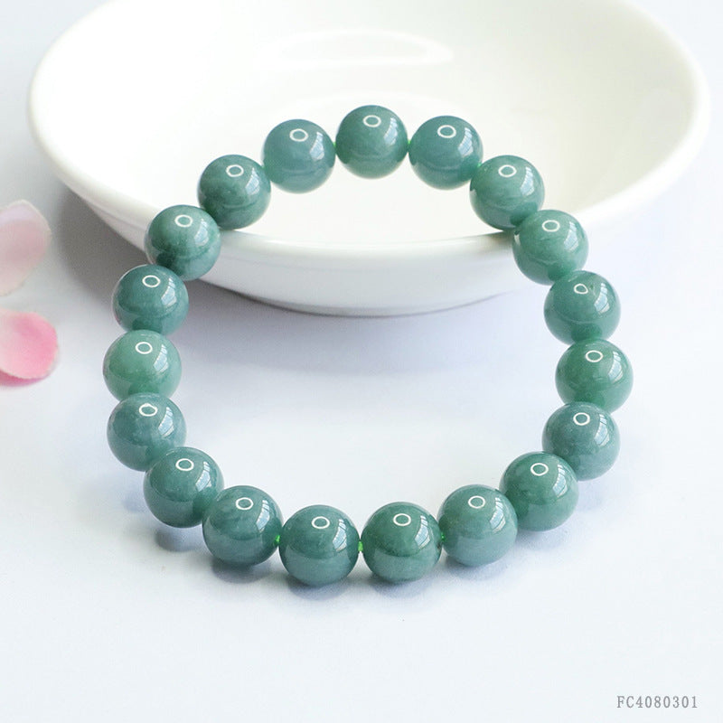Blue Water Jadeite Single-Strand Beaded Bracelet