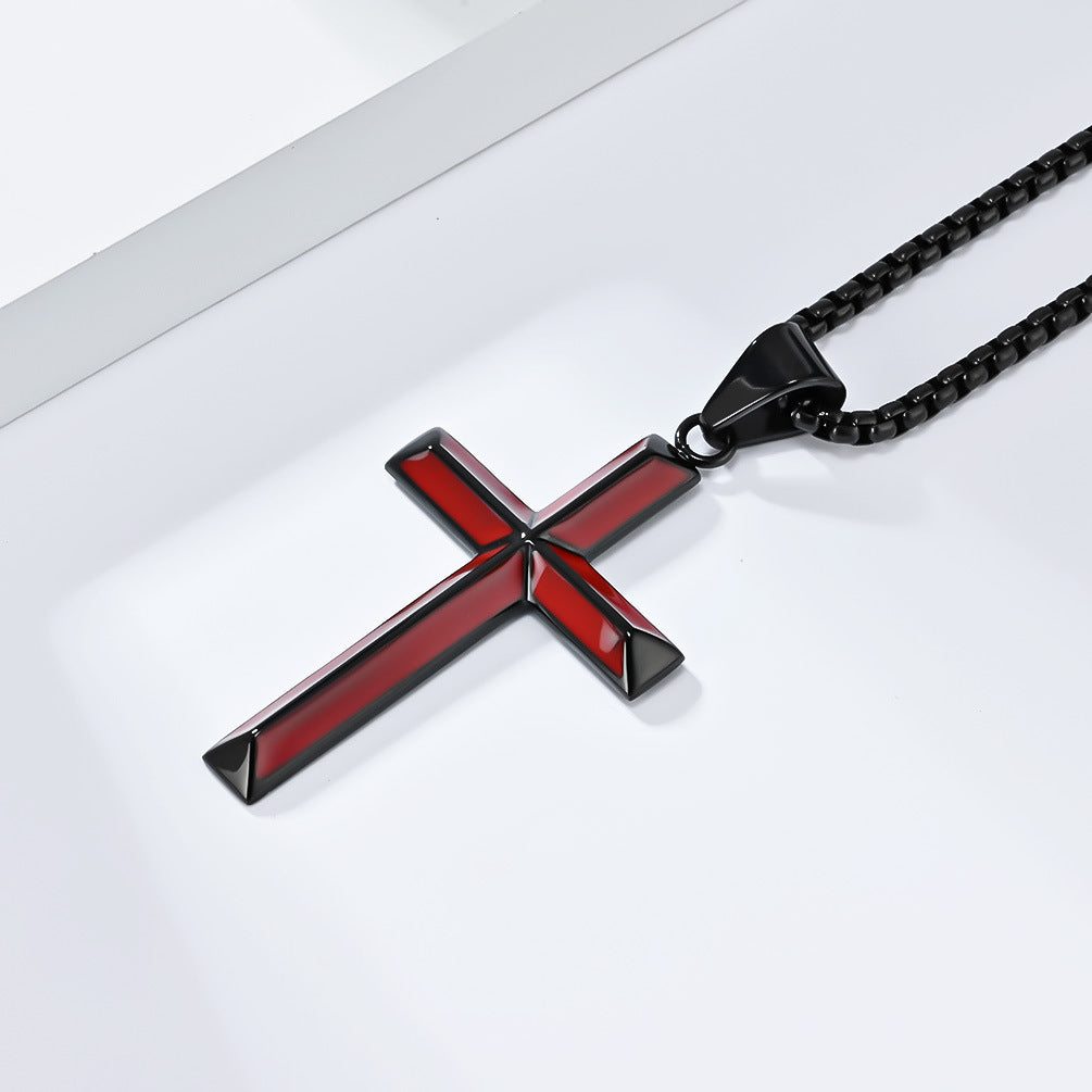 Planderful Oil Drip Cross Pendant Necklace For Men Stainless Steel Personalized Gift