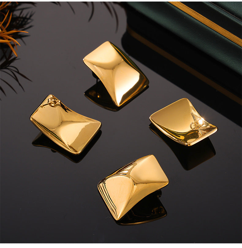 Trendy Rectangular 18K Gold Plated Earrings with European American Design Influence