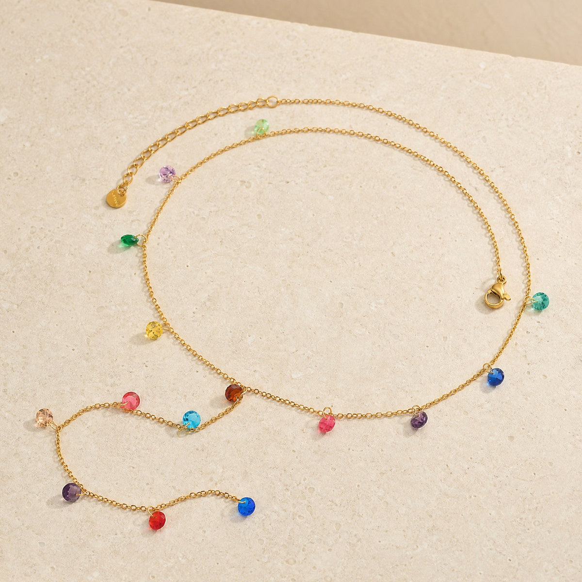 French High-Grade Color Dopamine Zircon Y-Shaped Necklace – Stainless Steel Elegant