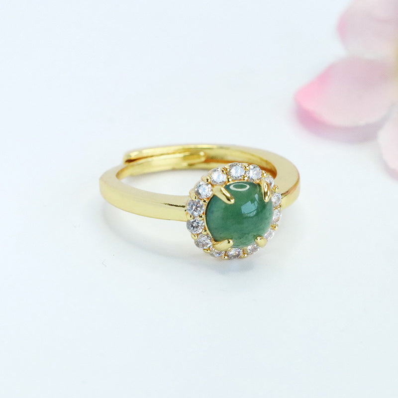 Blue-Water Jadeite Zircon Halo Ring