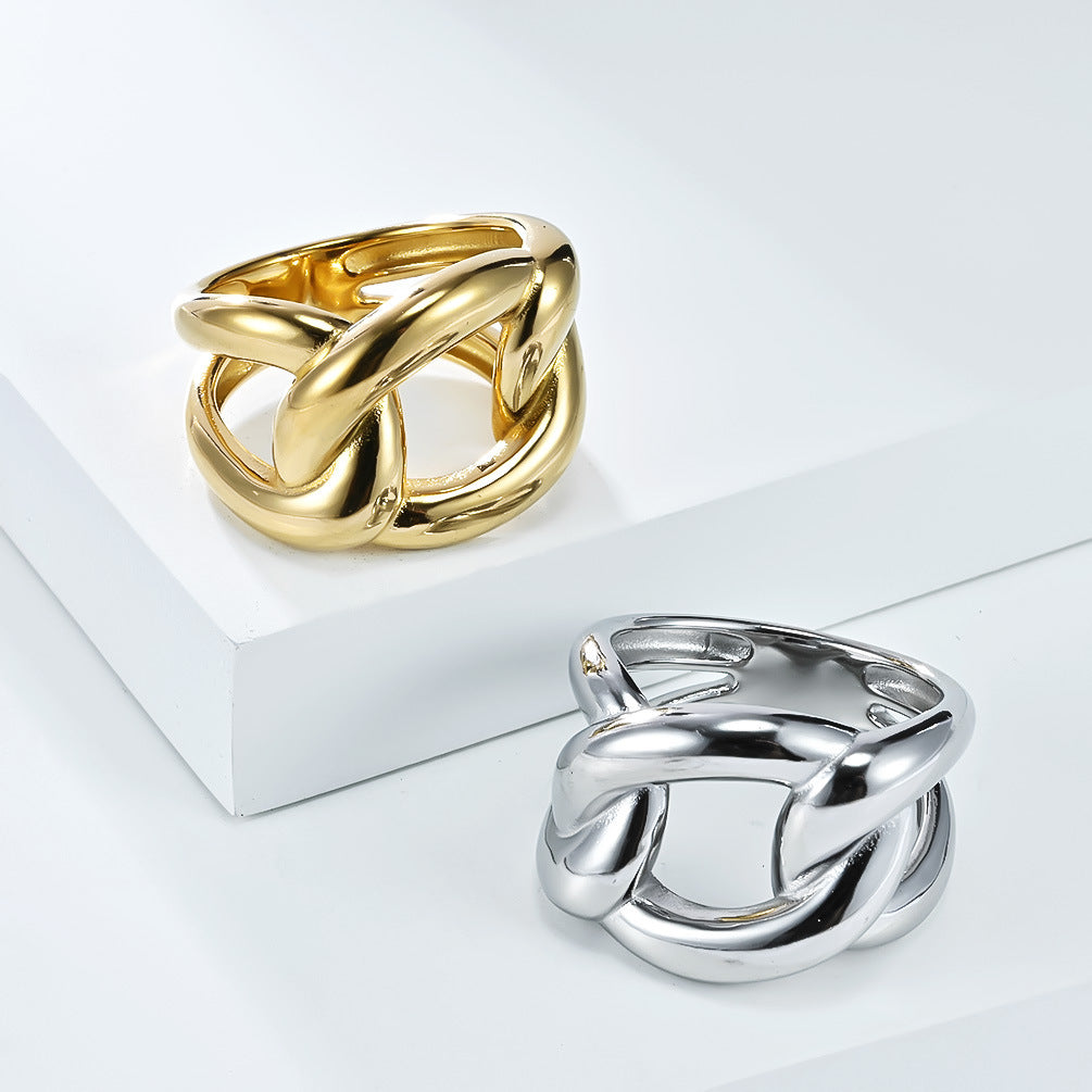 Planderful Titanium Steel Ring For Women Geometric Modern Design Smooth Surface Irregular Cuban Chain Jewelry