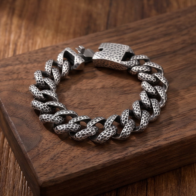 20mm Wide Hammer Pattern Cuban Chain Heavy Industry Street Texture Stainless Steel Men's Bracelet
