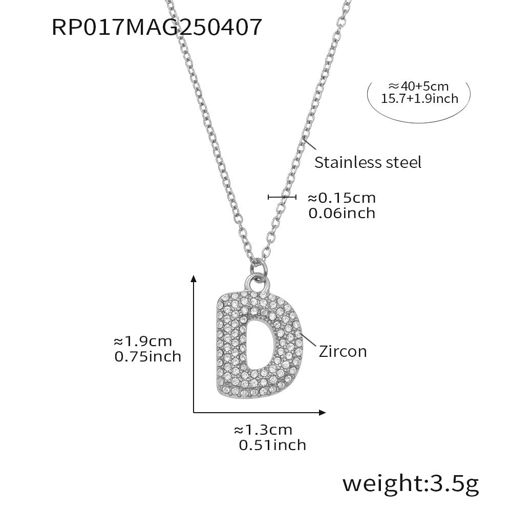 Planderful 26 Letter Zircon Necklace Gold Plated Hip Hop