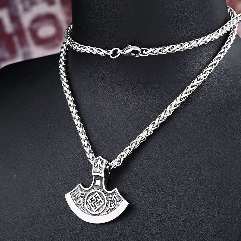 Viking Warrior Stainless Steel Pendant - Vintage Sun Axe Design for Men's Punk Fashion