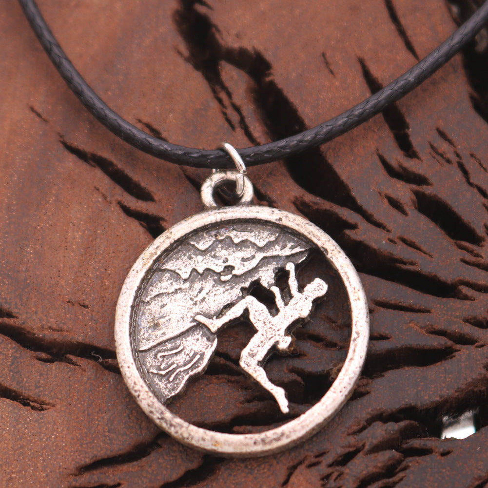 Adventure Enthusiast Zinc Alloy Pendant Necklace - Men's Rock Climbing Jewelry