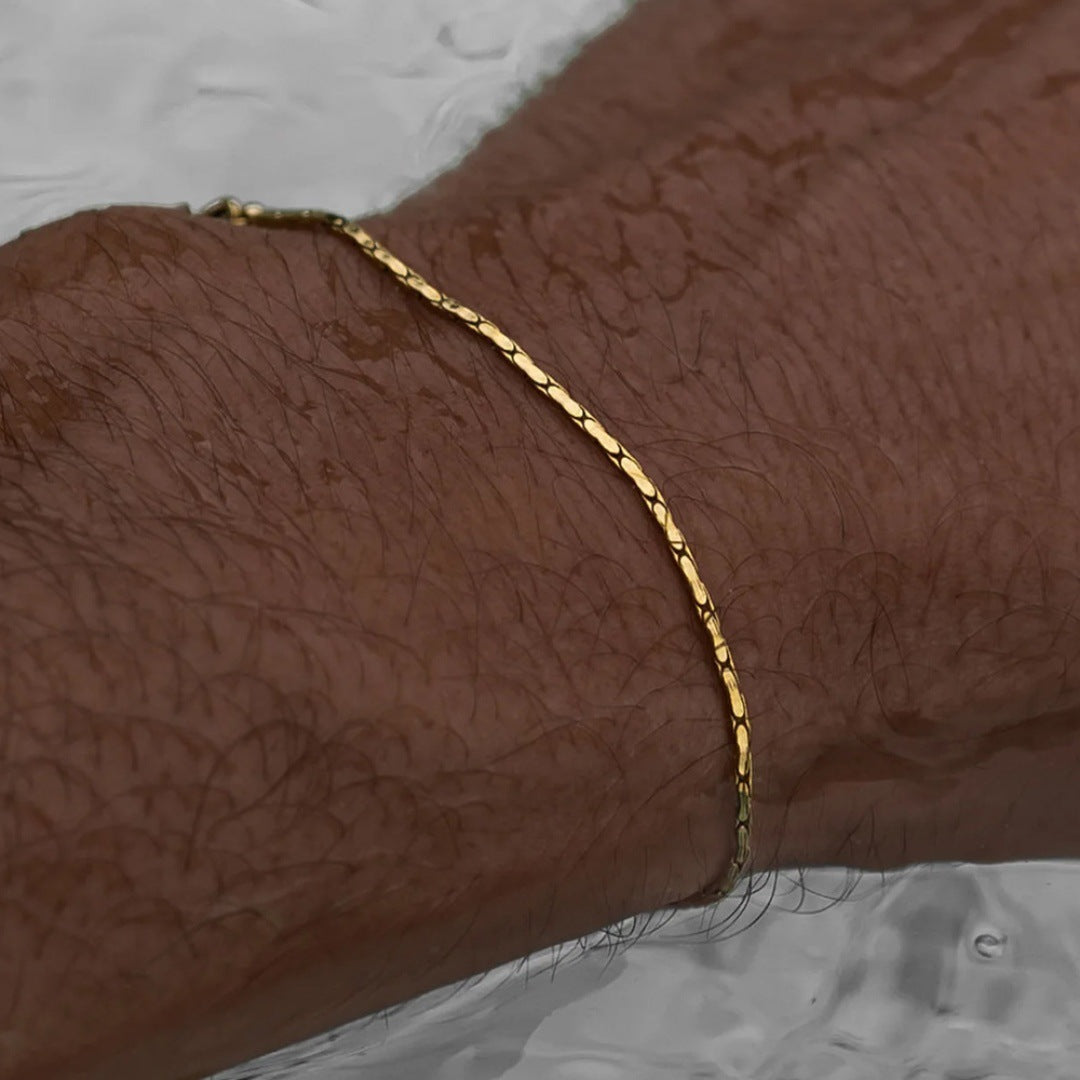 Planderful Jewelry Unisex Gold Bamboo Steel Bracelet Wire Chain For Men Women Everyday Genie Collection