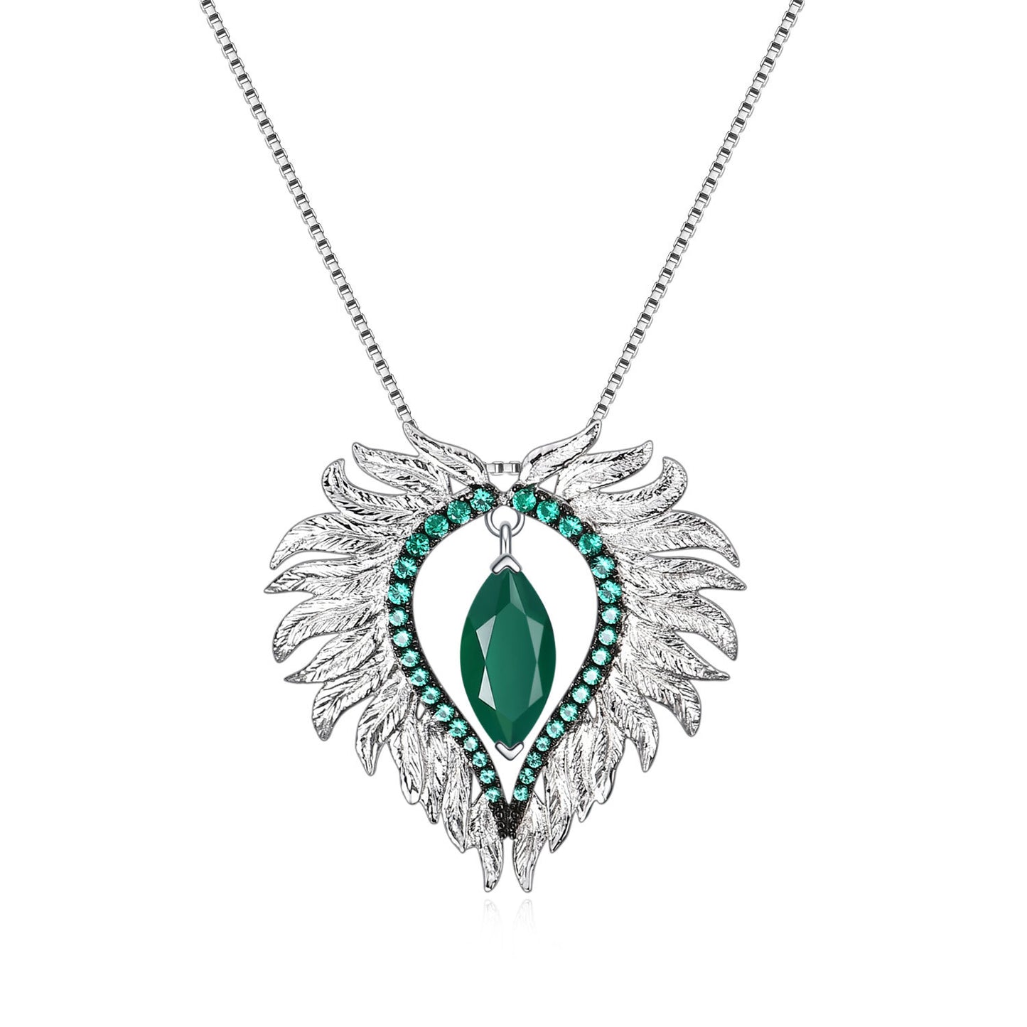 Resto Angel Wing Marquise Natural Gemstone Silver Necklace