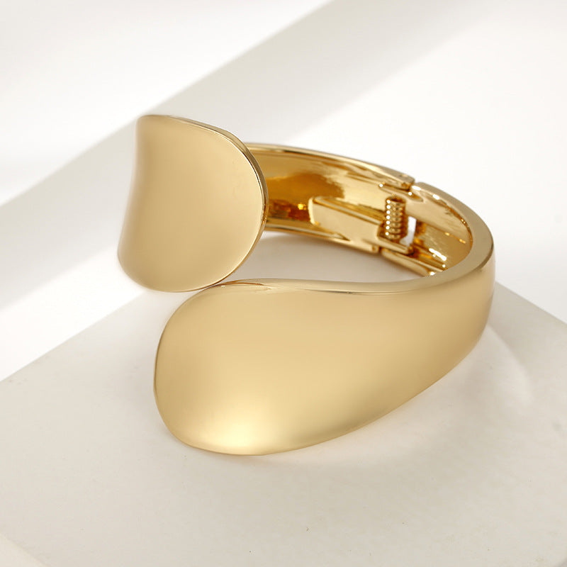 Asymmetric Wide Gold Metal Bracelet - Vienna Verve Collection - Exaggerated Summer Jewelry