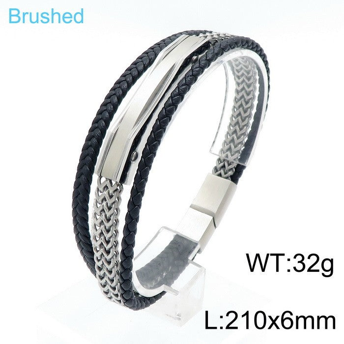 Planderful Stainless Steel Chain Leather Bracelet For Men