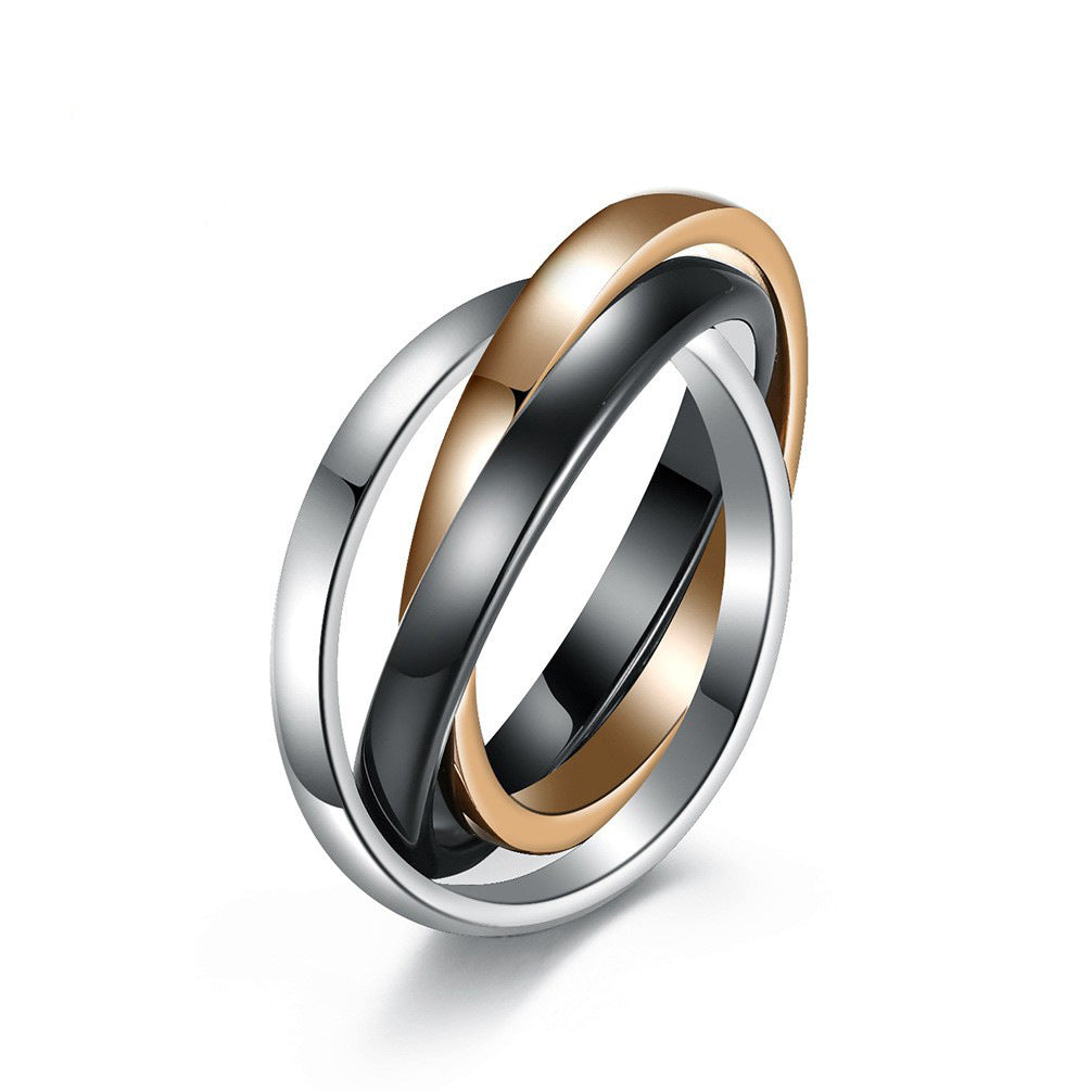 Stainless Steel Ceramic Three-Ring Three-Color Gender-Neutral Interlocking Three