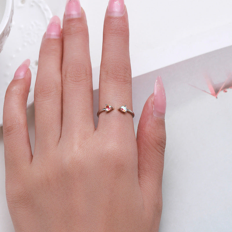 Colorful Zircon Love Shaped Sterling Silver Ring for Women Size 5-9