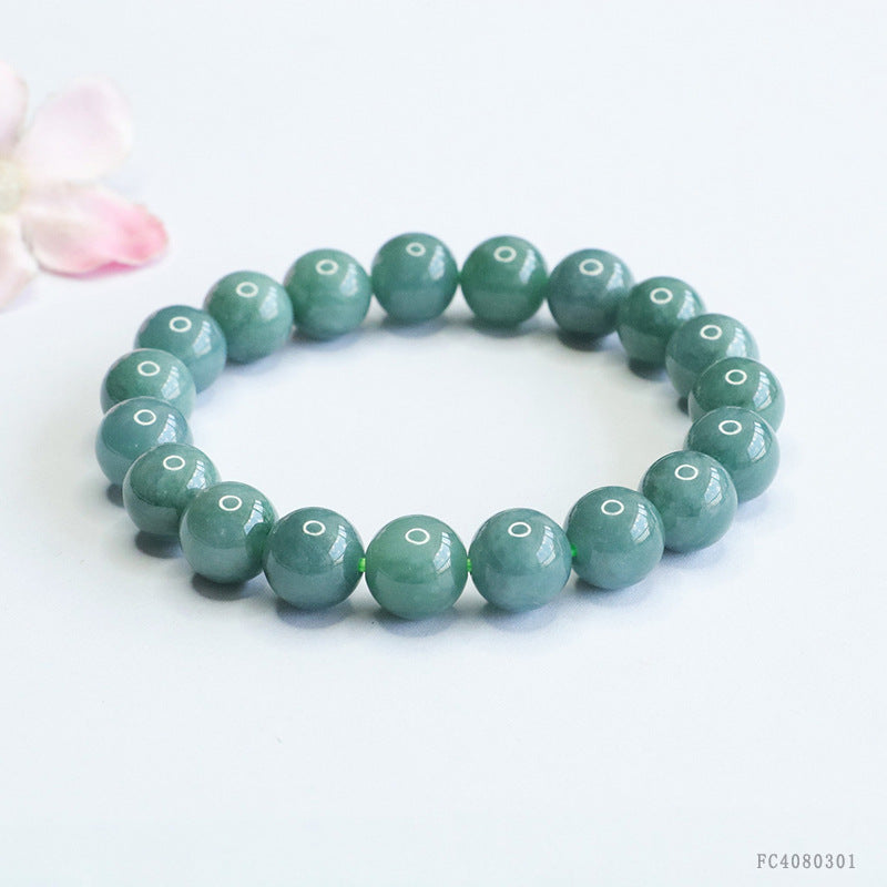 Blue Water Jadeite Single-Strand Beaded Bracelet
