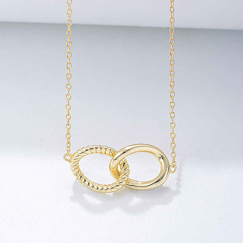 S925 Sterling Silver Geometric Twist Double Ring Buckle Necklace