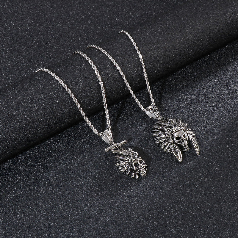 Titanium Steel Indian Chief Skull Pendant for Men