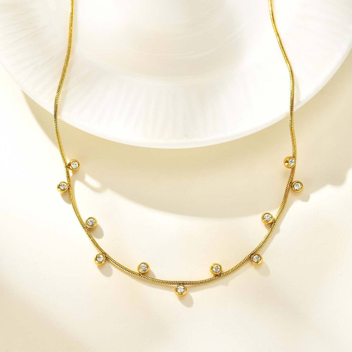 Gold Zircon Station Necklace