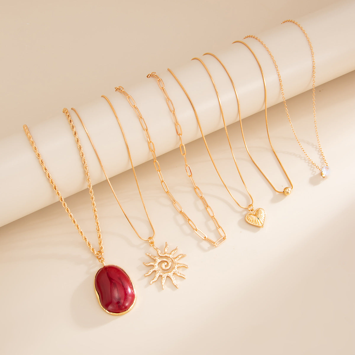 Vintage Red Gemstone-Style Layered Necklace