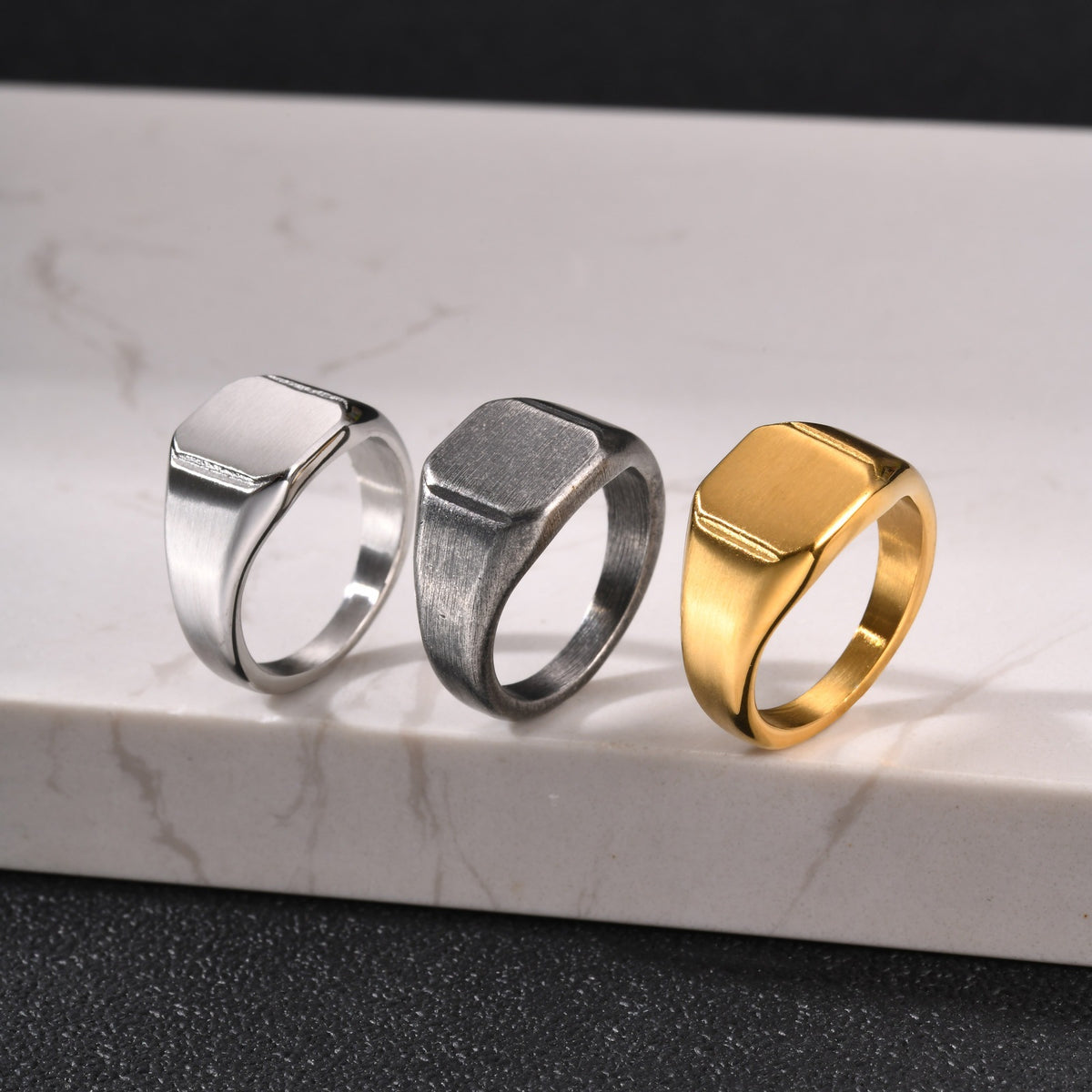 Men's Ring – Stainless Steel Sand Square Face Seal