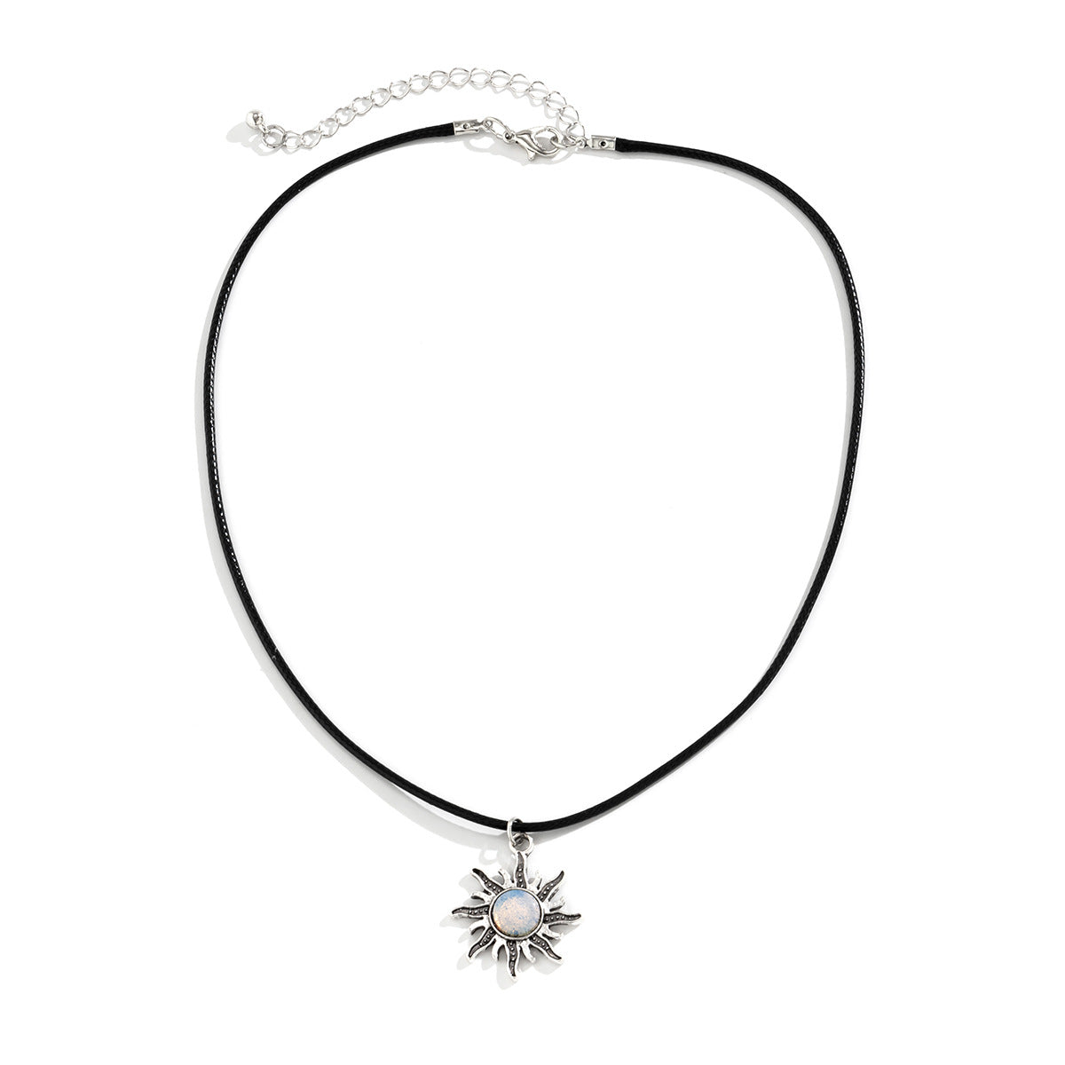 European-Inspired Wax Line Turquoise Sun Necklace with Inlaid Crystals